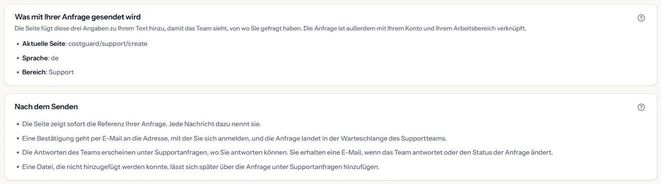 Die Bereiche mit dem, was mit einer Anfrage gesendet wird (Seite, Sprache und Bereich), und dem, was nach dem Senden geschieht.