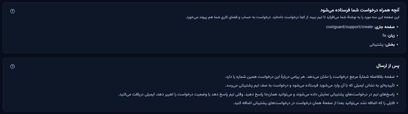 بخش‌هایی که آنچه همراه درخواست فرستاده می‌شود (صفحه، زبان و بخش) و آنچه پس از ارسال رخ می‌دهد را فهرست می‌کنند.