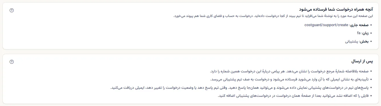 بخش‌هایی که آنچه همراه درخواست فرستاده می‌شود (صفحه، زبان و بخش) و آنچه پس از ارسال رخ می‌دهد را فهرست می‌کنند.