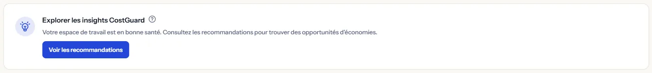 La carte de la prochaine action recommandée avec un titre, une phrase qui l'explique et un bouton.