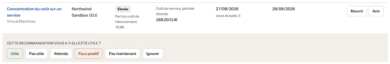 Une ligne du registre des recommandations ignorées avec son avis ouvert en dessous : la question de son utilité et les six réponses, d'utile à ignorer.