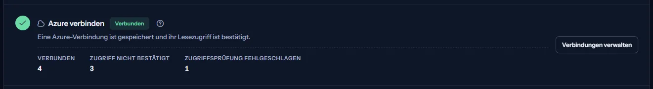 Der Schritt der Azure-Verbindung mit dem Status „Verbunden“ und darunter der Anzahl der Verbindungen in jedem Status.