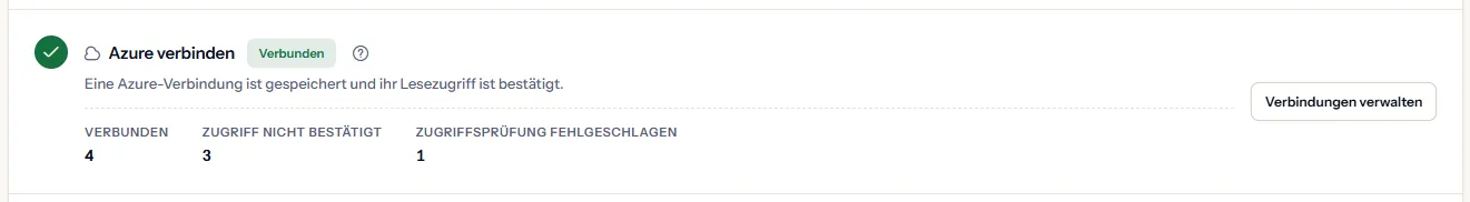 Der Schritt der Azure-Verbindung mit dem Status „Verbunden“ und darunter der Anzahl der Verbindungen in jedem Status.