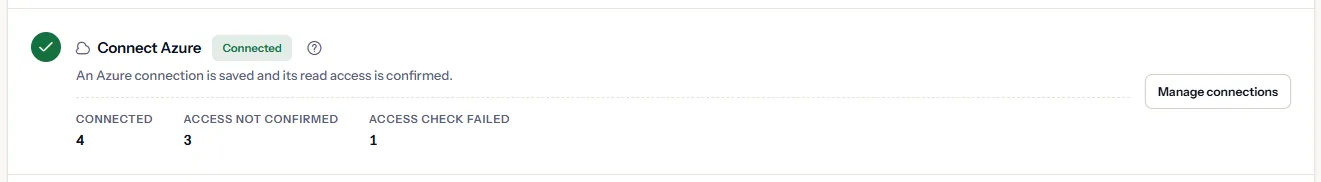 The Azure connection step with the status “Connected” and, under it, the number of connections in each status.