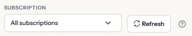 The scope of the page: the subscription list set to all subscriptions, and the Refresh button.